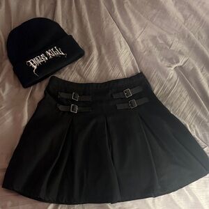 Hot Topic Black Pleated Skirt with Buckle Detail